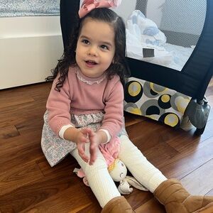 Sardon Charming Spanish Pink and Blue Print Toddler Dress